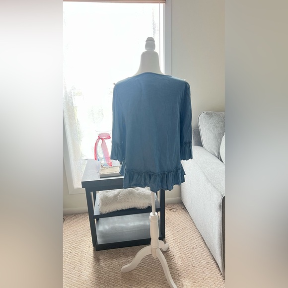 Ali Miles Blue Ruffled Boxy Blouse Size PL - Picture 5 of 7